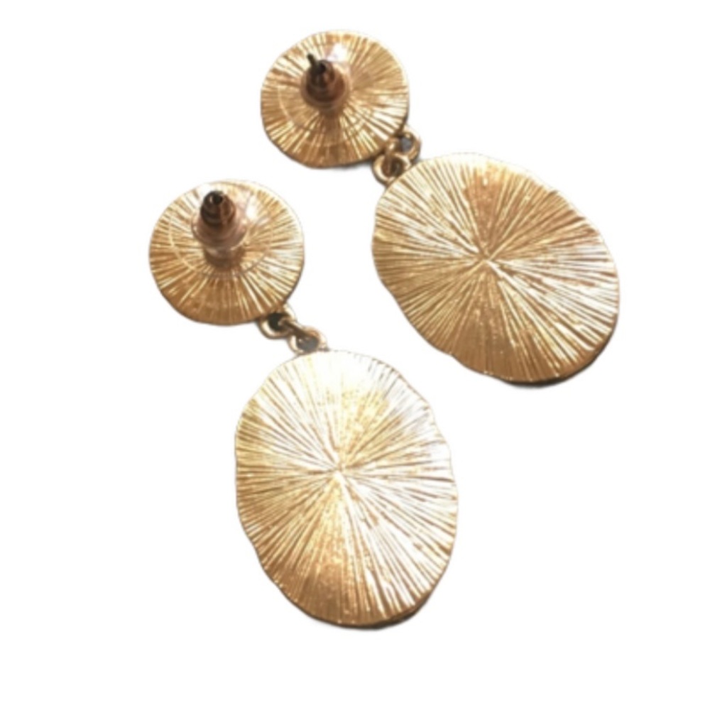 Anthropologie Gold Plated Peach Cream Long Druzy Drop Earrings - Picture 5 of 6